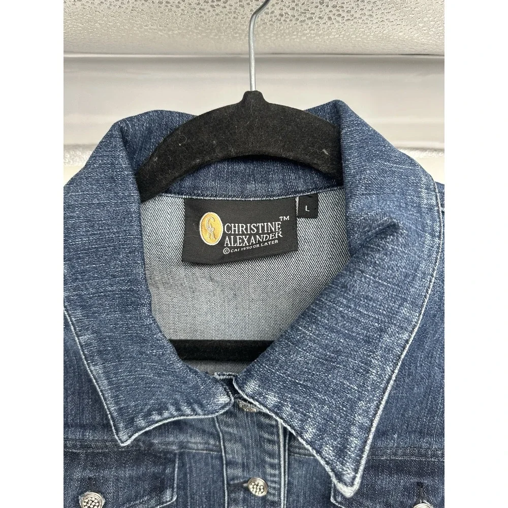 Christine Alexander Vest Women L Blue Denim Swarovski Crystal Bling Sparkle‎ - Picture 3 of 5